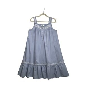 Alexander Del Rossa Womens Blue Cotton Embroidered Sleeveless Nightgown Large